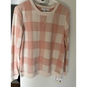 Emily Daniels Super Soft M Sweater Pastel Pink Checks, Preppy NWT